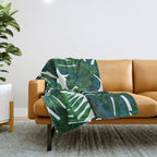 Tropical Nature Monstera Watercolor Painting, Botanical Jungle Dark Palm Illustration Throw Blanket Gallery Image 1