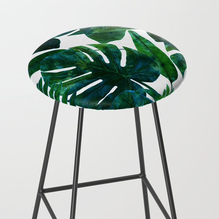 Tropical Nature Monstera Watercolor Painting, Botanical Jungle Dark Palm Illustration Stool Gallery Image 2