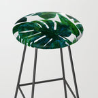 Tropical Nature Monstera Watercolor Painting, Botanical Jungle Dark Palm Illustration Stool Gallery Image 2