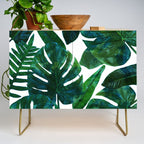 Tropical Nature Monstera Watercolor Painting, Botanical Jungle Dark Palm Illustration Credenza Gallery Image 1