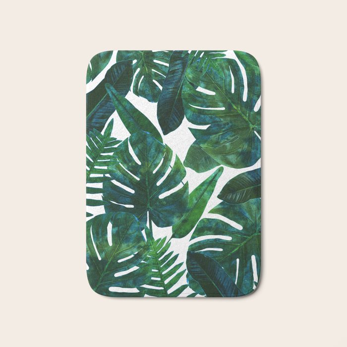Tropical Nature Monstera Watercolor Painting, Botanical Jungle Dark Palm Illustration Bath Mat Gallery Image 1