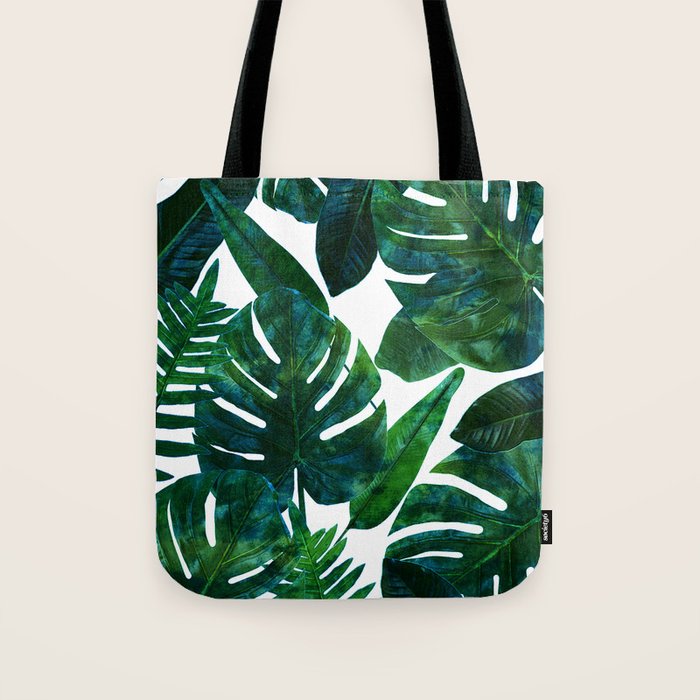 Tropical Nature Monstera Watercolor Painting, Botanical Jungle Dark Palm Illustration Tote Bag Gallery Image 1