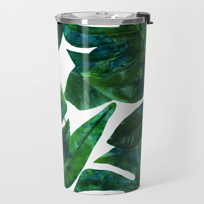 Tropical Nature Monstera Watercolor Painting, Botanical Jungle Dark Palm Illustration Travel Mug Gallery Image 2