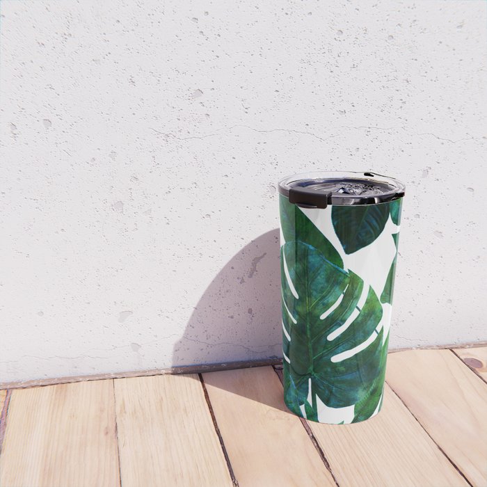 Tropical Nature Monstera Watercolor Painting, Botanical Jungle Dark Palm Illustration Travel Mug Gallery Image 4