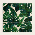 Tropical Nature Monstera Watercolor Painting, Botanical Jungle Dark Palm Illustration Wood Wall Art Gallery Image 1