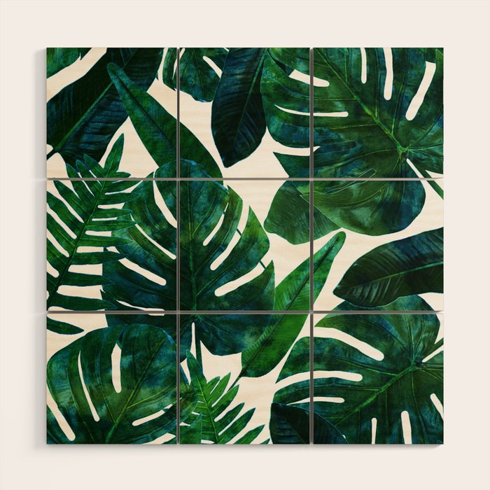 Tropical Nature Monstera Watercolor Painting, Botanical Jungle Dark Palm Illustration Wood Wall Art Gallery Image 1