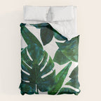 Tropical Nature Monstera Watercolor Painting, Botanical Jungle Dark Palm Illustration Comforter Gallery Image 6