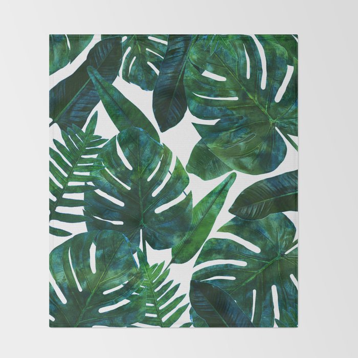 Tropical Nature Monstera Watercolor Painting, Botanical Jungle Dark Palm Illustration Throw Blanket Gallery Image 2