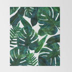 Tropical Nature Monstera Watercolor Painting, Botanical Jungle Dark Palm Illustration Throw Blanket Gallery Image 2