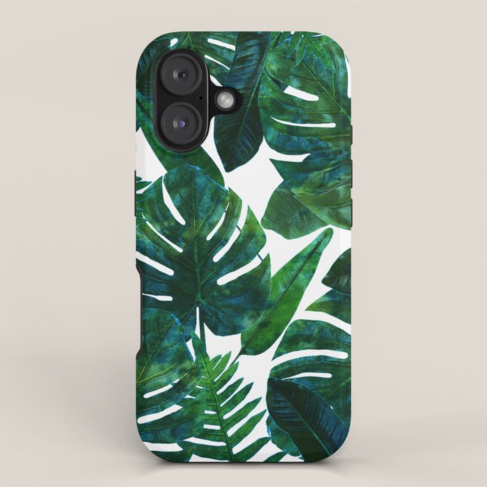 Tropical Nature Monstera Watercolor Painting, Botanical Jungle Dark Palm Illustration iPhone Case Gallery Image 1