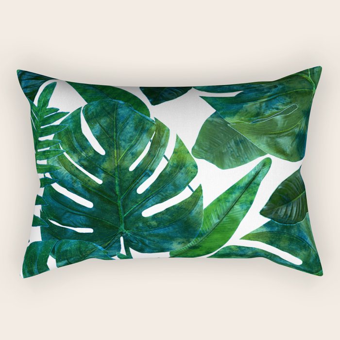 Tropical Nature Monstera Watercolor Painting, Botanical Jungle Dark Palm Illustration Rectangular Pillow Gallery Image 1