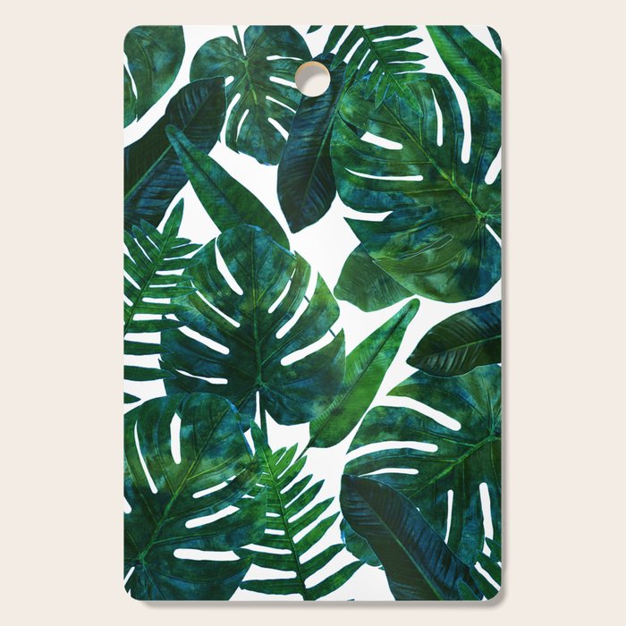 Tropical Nature Monstera Watercolor Painting, Botanical Jungle Dark Palm Illustration Cutting Board Gallery Image 1