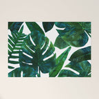 Tropical Nature Monstera Watercolor Painting, Botanical Jungle Dark Palm Illustration Welcome Mat Gallery Image 1