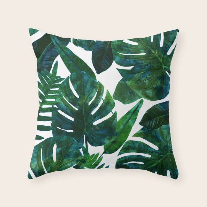Tropical Nature Monstera Watercolor Painting, Botanical Jungle Dark Palm Illustration Throw Pillow Gallery Image 6