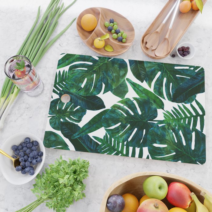 Tropical Nature Monstera Watercolor Painting, Botanical Jungle Dark Palm Illustration Cutting Board Gallery Image 2