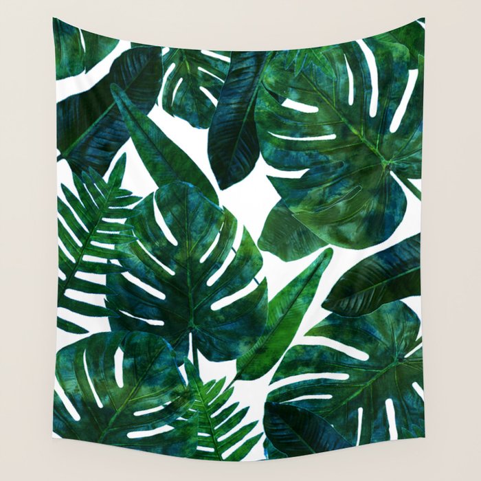 Tropical Nature Monstera Watercolor Painting, Botanical Jungle Dark Palm Illustration Wall Tapestry Gallery Image 4