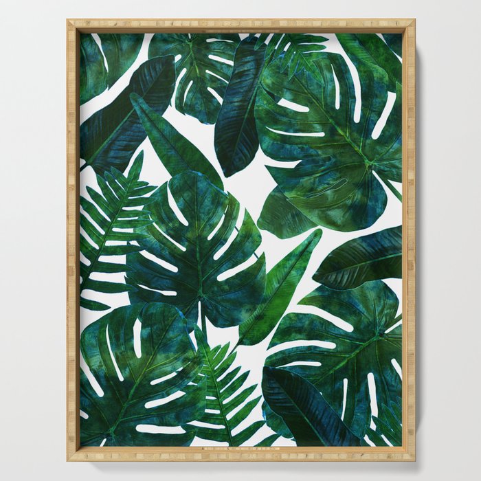 Tropical Nature Monstera Watercolor Painting, Botanical Jungle Dark Palm Illustration Serving Tray Gallery Image 1