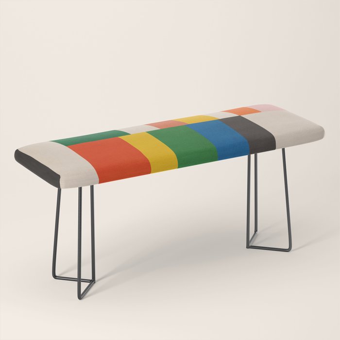Mid-Century Geometric Artwork Painting Bench Gallery Image 1