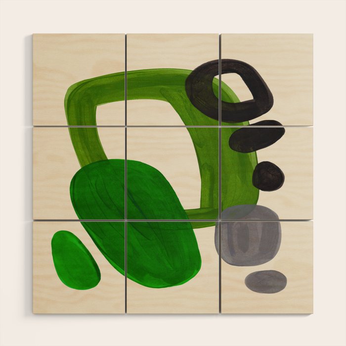 Minimalist Modern Mid Century Colorful Abstract Shapes Olive Green Retro Funky Shapes 60's Vintage Wood Wall Art Gallery Image 1