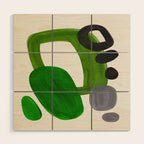 Minimalist Modern Mid Century Colorful Abstract Shapes Olive Green Retro Funky Shapes 60's Vintage Wood Wall Art Gallery Image 1