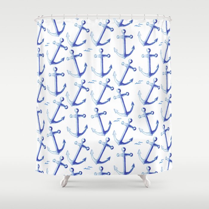 Watercolor Anchor Shower Curtain Gallery Image 1