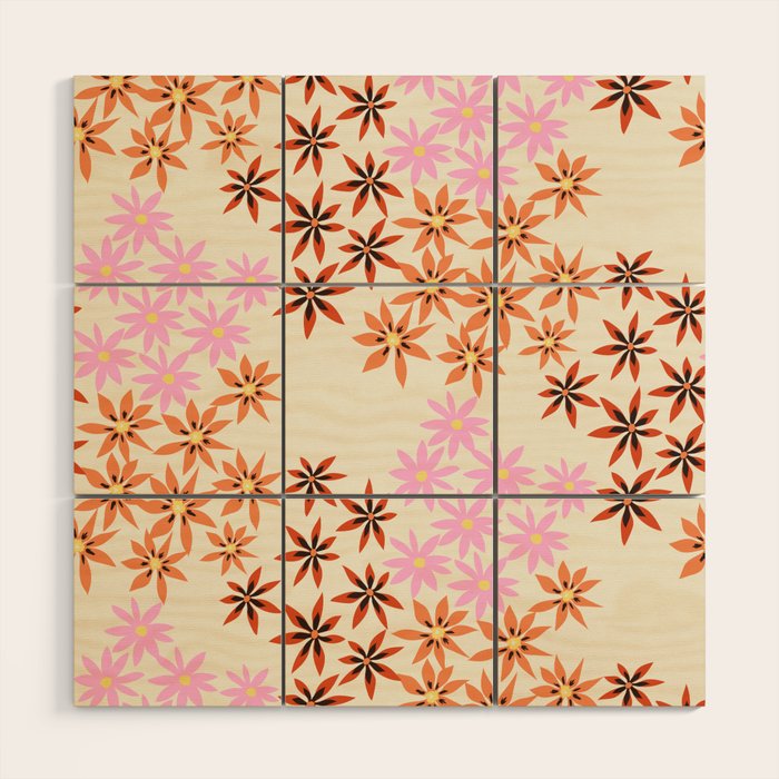 Colorful flowers. Abstract botanical art. Flower market. Tokyo exhibition print Wood Wall Art Gallery Image 1