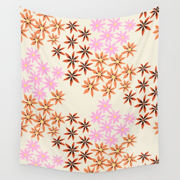 Colorful flowers. Abstract botanical art. Flower market. Tokyo exhibition print Wall Tapestry Gallery Image 4