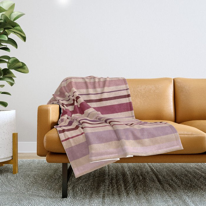 Dusty Rose And Blush Stripes Throw Blanket Gallery Image 1