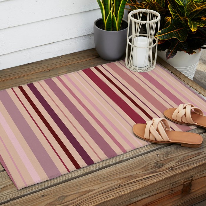 Dusty Rose And Blush Stripes Outdoor Rug Gallery Image 2