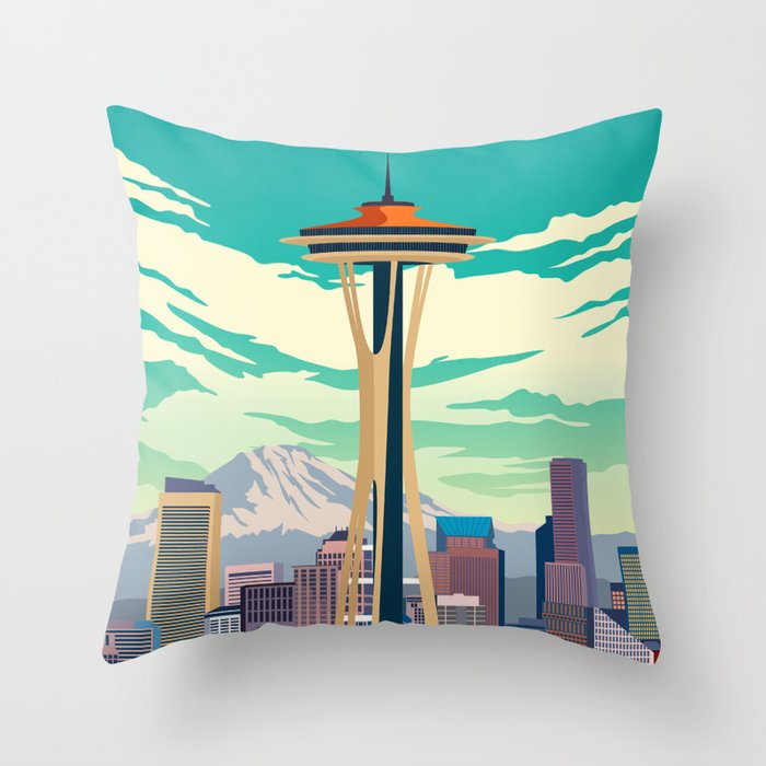 Seattle Washington Travel Poster Throw Pillow Gallery Image 1
