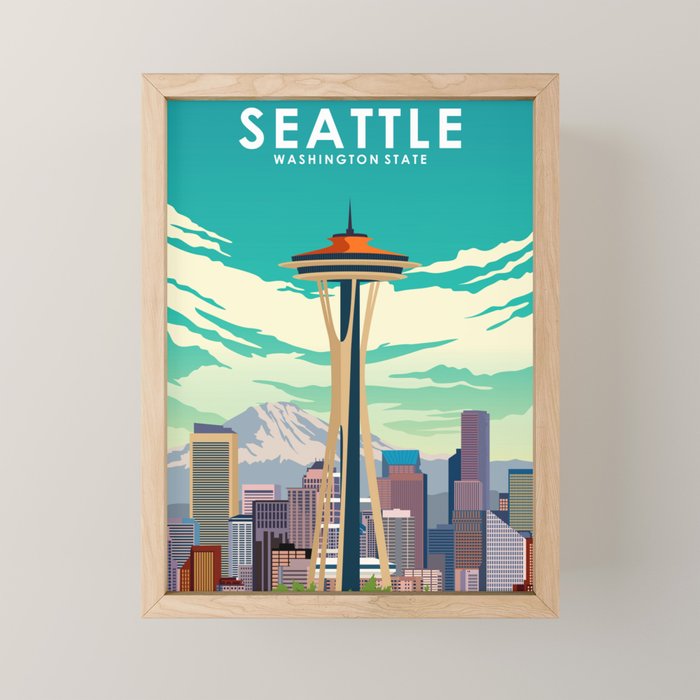 Seattle Washington Travel Poster Mini Art Print Gallery Image 1