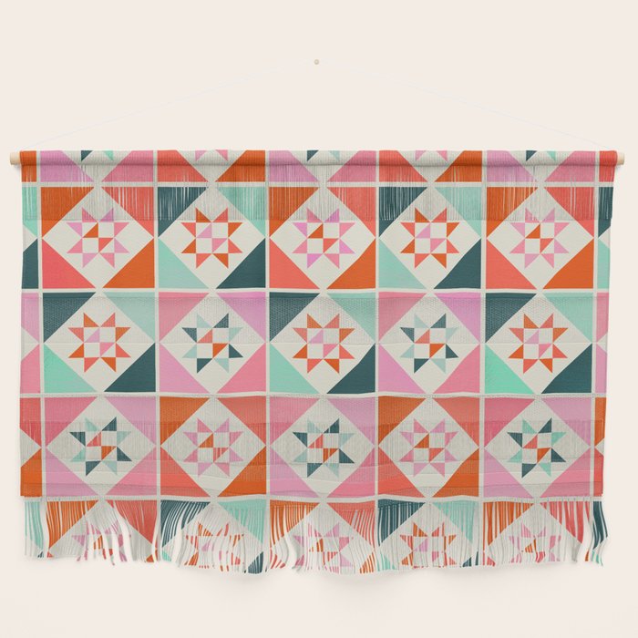 Festive Quilt Pattern in Pink, Red And Green Wall Hanging Gallery Image 1
