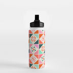 Festive Quilt Pattern in Pink, Red And Green Water Bottle Gallery Image 2