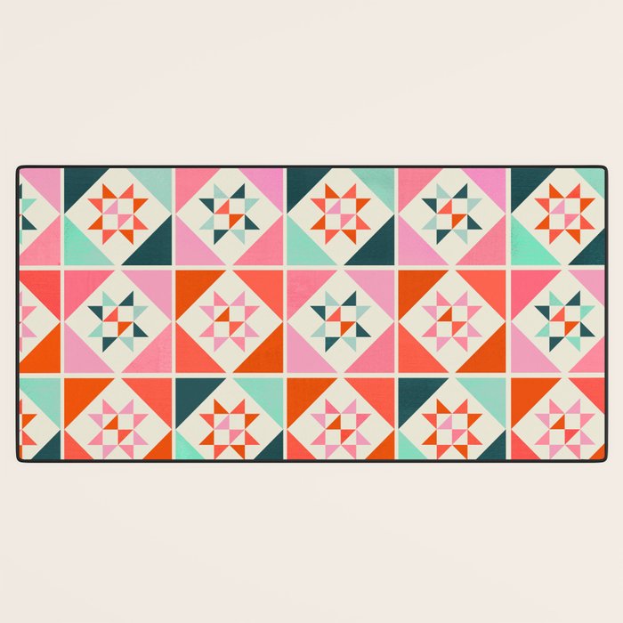 Festive Quilt Pattern in Pink, Red And Green Desk Mat Gallery Image 3