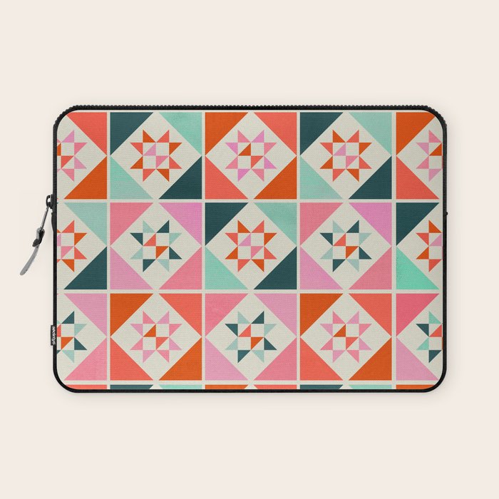 Festive Quilt Pattern in Pink, Red And Green Laptop Sleeve Gallery Image 1