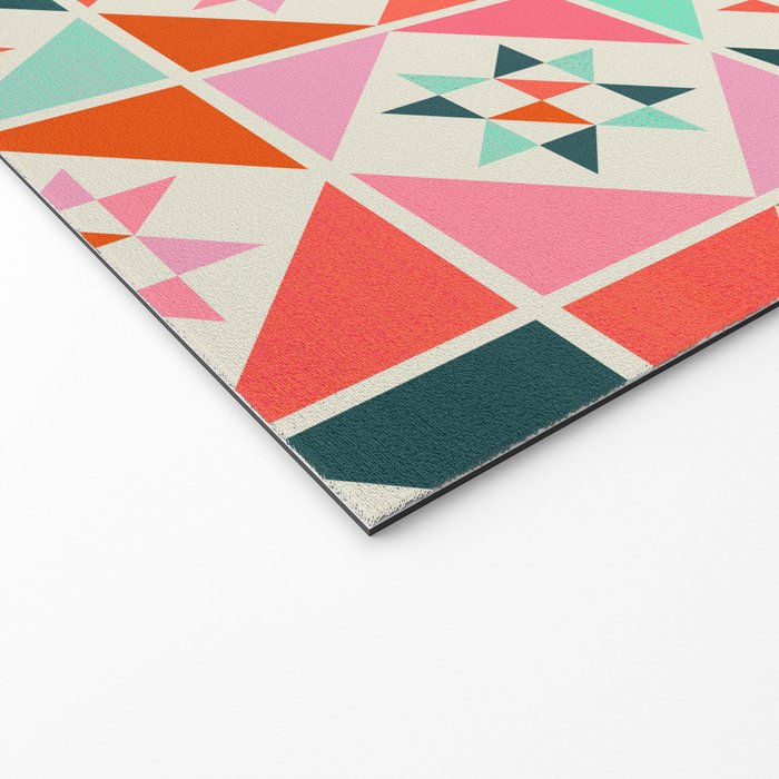 Festive Quilt Pattern in Pink, Red And Green Welcome Mat Gallery Image 2