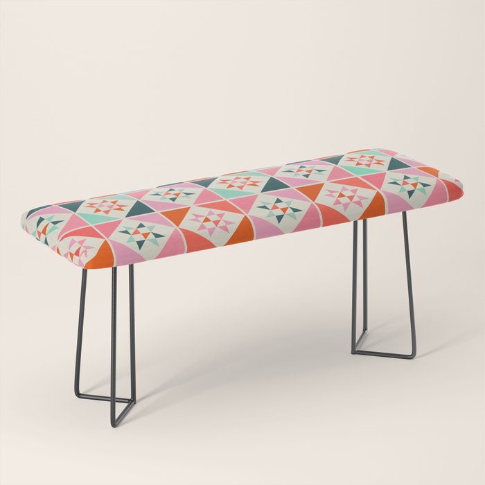 Festive Quilt Pattern in Pink, Red And Green Bench Gallery Image 1