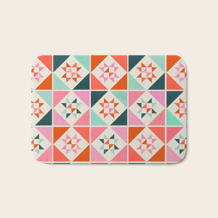 Festive Quilt Pattern in Pink, Red And Green Bath Mat Gallery Image 1