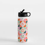Festive Quilt Pattern in Pink, Red And Green Water Bottle Gallery Image 1