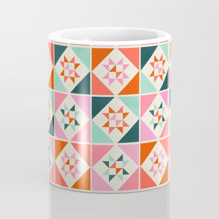 Festive Quilt Pattern in Pink, Red And Green Coffee Mug Gallery Image 4