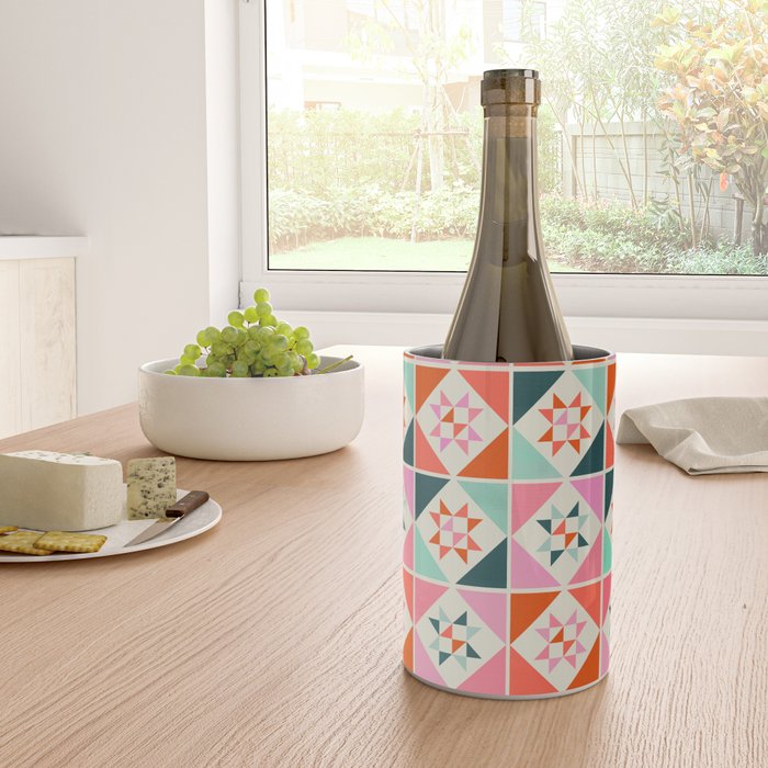 Festive Quilt Pattern in Pink, Red And Green Wine Chiller Gallery Image 4