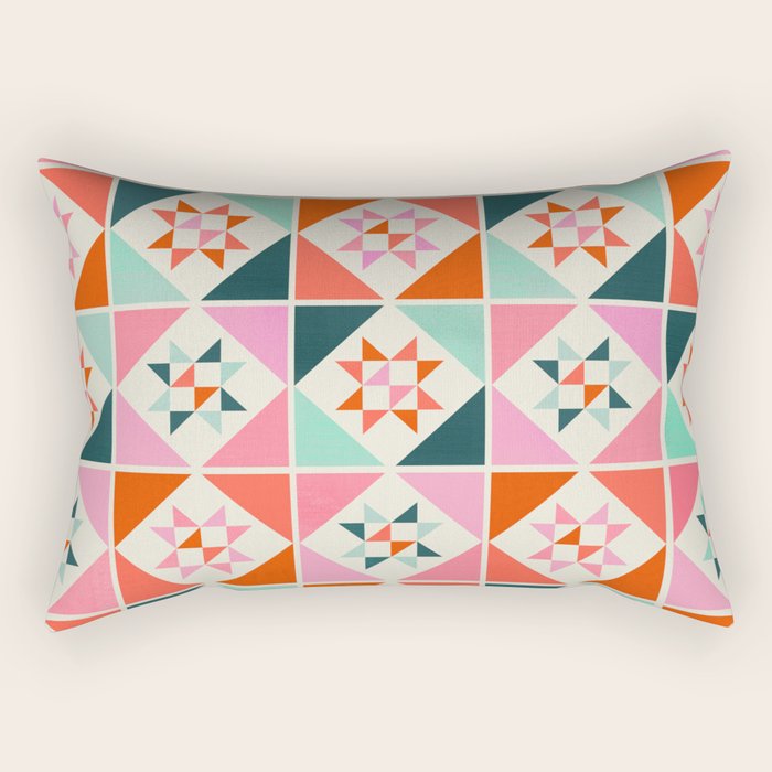 Festive Quilt Pattern in Pink, Red And Green Rectangular Pillow Gallery Image 2