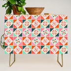 Festive Quilt Pattern in Pink, Red And Green Credenza Gallery Image 1