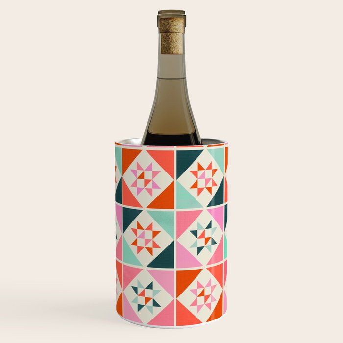 Festive Quilt Pattern in Pink, Red And Green Wine Chiller Gallery Image 1
