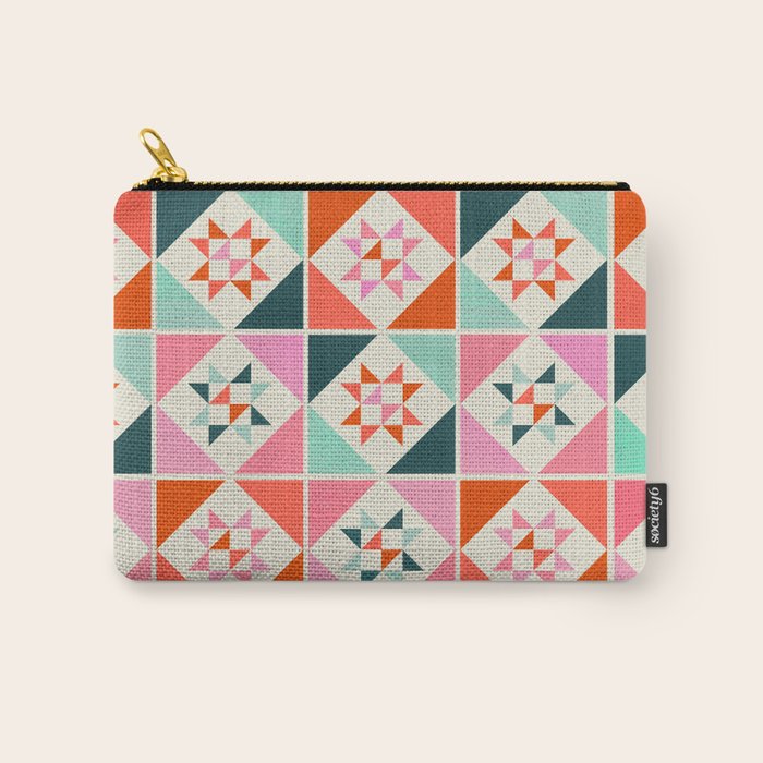 Festive Quilt Pattern in Pink, Red And Green Carry All Pouch Gallery Image 1