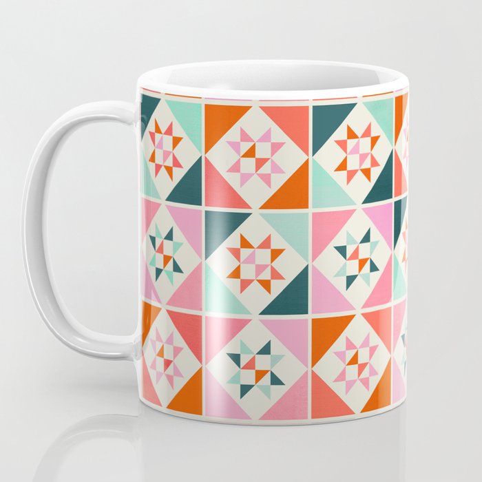 Festive Quilt Pattern in Pink, Red And Green Coffee Mug Gallery Image 3