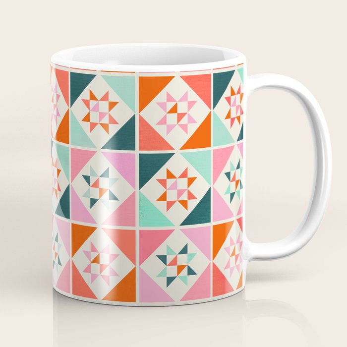 Festive Quilt Pattern in Pink, Red And Green Coffee Mug Gallery Image 1