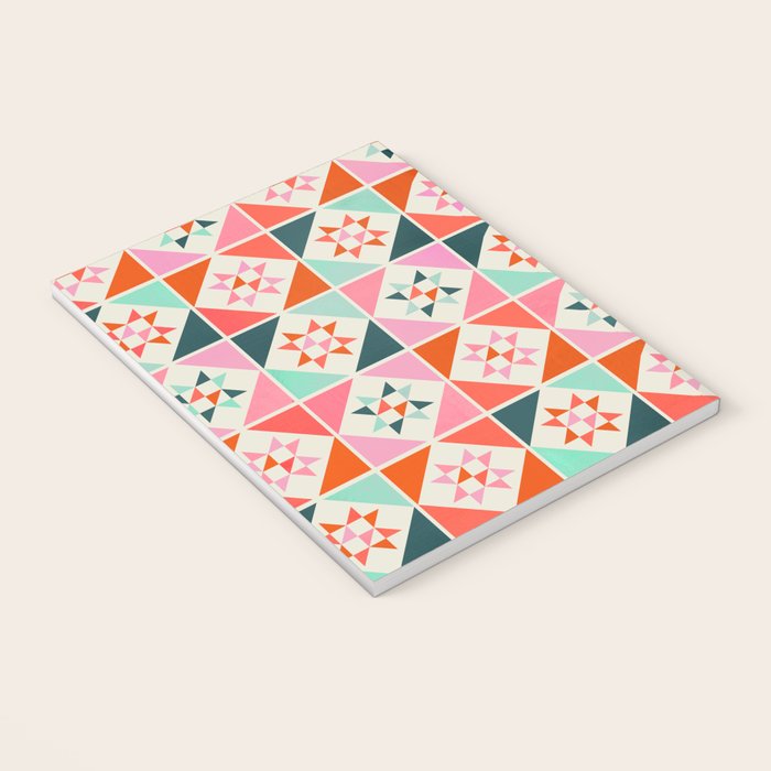 Festive Quilt Pattern in Pink, Red And Green Notebook Gallery Image 3