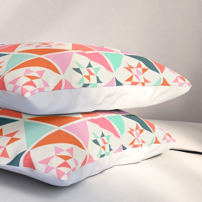 Festive Quilt Pattern in Pink, Red And Green Pillow Sham Gallery Image 3