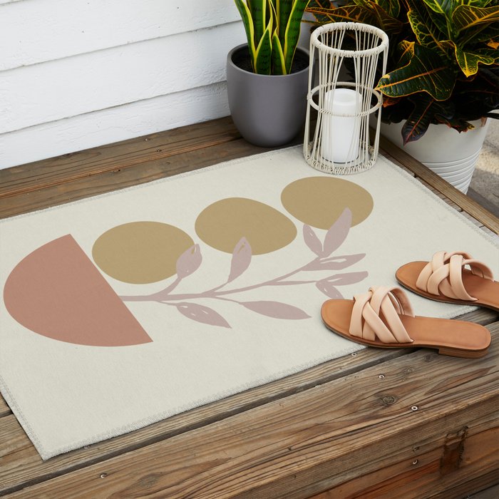 Desert Botanicals and Organic Shapes in Terracotta, Gold, and Blush Outdoor Rug Gallery Image 2